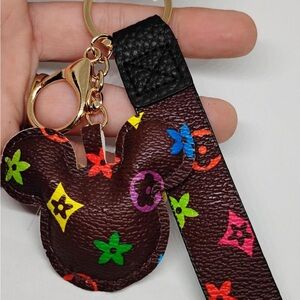 Brown Multicolor Keychain with Gold Accents